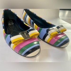 ‼️SOLDSalvatore Ferragamo striped multi color Vera bow flats